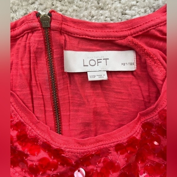 LOFT Red Sequin Short Sleeve Top - Picture 3 of 5